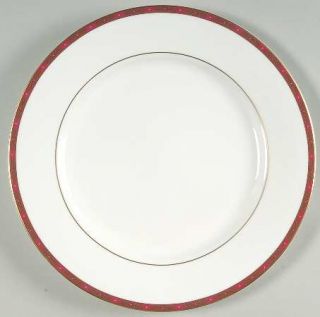 Royal Doulton Kensington Dinner Plate, Fine China Dinnerware   Red Band, Gold Le