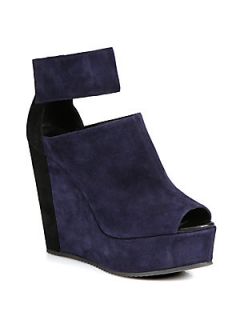 Two Tone Suede Wedge Mules   Navy Black