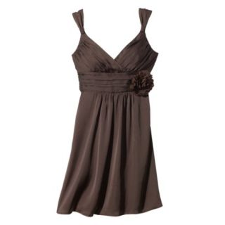 TEVOLIO Womens Plus Size Satin V Neck Dress with Removable Flower   Brown   24W