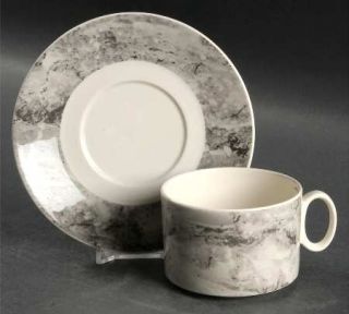 Villeroy & Boch Ravenna Flat Cup & Saucer Set, Fine China Dinnerware   Black&Gra