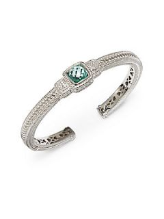 Green Quartz, White Sapphire & Sterling Silver Bangle Bracelet   Gr