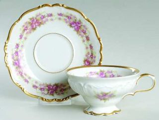 Grace Dresden Rose Footed Cup & Saucer Set, Fine China Dinnerware   Pink Roses &