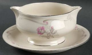Nancy Prentiss Morland Rose Gravy Boat with Attached Underplate, Fine China Dinn