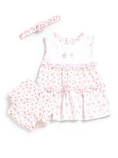 Kissy Kissy Infants Three Piece Sweet Print Dress, Headband & Bloomers Set   Pi