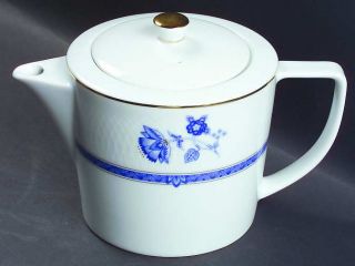 Nikko Victoria (Blue) Teapot & Lid, Fine China Dinnerware   Blue Floral, Embosse