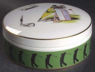 Vista Alegre Sport Golf Round Box with Lid, Fine China Dinnerware   Green Band,