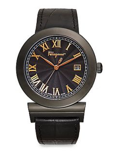Grande Maison Black IP Stainless Steel & Leather Strap Watch