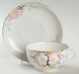 Noritake Azalea Flat Cup & Saucer Set, Fine China Dinnerware   Pink,Patent#19322