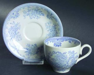 Burgess & Leigh Asiatic Pheasants Blue Flat Cup & Saucer Set, Fine China Dinnerw