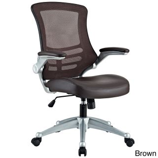 Modway Attainment Black Mesh Back And Leatherette Seat Office Chair (Black, brown, burgundyAdjustable height: 4 inches Wheels: YesArms: YesArmrest height: 27 31 inches highOverall dimensions: 39.5 43.5 inches high x 26.5 inches wide x 28.5 inches longSeat
