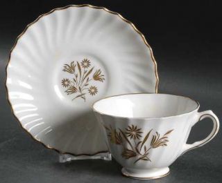 Royal Doulton Napier Footed Cup & Saucer Set, Fine China Dinnerware   Gold Flowe