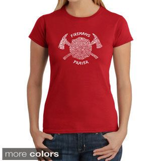 Los Angeles Pop Art Womens Firemans Prayer T shirt (100 percent cotton Machine washableAll measurements are approximate and may vary by size. )