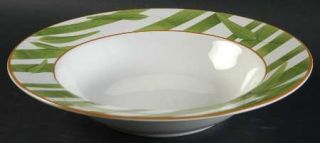 Sasaki China Bamboo Rim Soup Bowl, Fine China Dinnerware   Green Stripes/Leaves