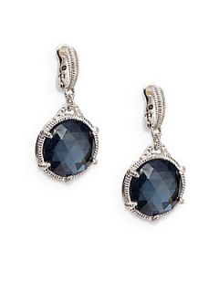 Blue Quartz Doublet, White Sapphire & Sterling Silver Earrings   Bl