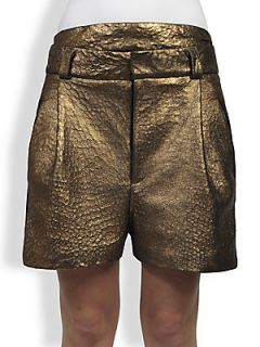 Haider Ackermann Apollo Metallic Leather Shorts   Bronze