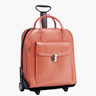 Mcklein La Grange Leather Vertical Detachable Rolling Laptop Case (Italian leatherColor options: Orange, green, black, red, aqua blue, pinkSand colored trim Stylish, flap over front pocket for files and accessories secures with secure clasp and key lock S