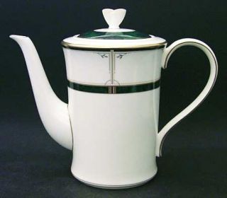 Mikasa Regalaire Coffee Pot & Lid, Fine China Dinnerware   Bone China, Green Mar