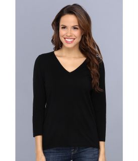 Jones New York 3 Quarter Sleeve V Neck Pullover Womens Sweater (Black)