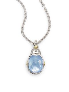 Faceted Doublet, Sterling Silver & 18K Yellow Gold Necklace   Blue