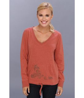 Life is good French Terry V Neck Pullover Womens Long Sleeve Pullover (Brown)