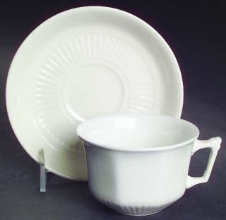 Adams China Empress Flat Cup & Saucer Set, Fine China Dinnerware   White,Inner R