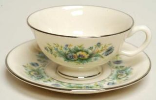 Lenox China Merrivale Footed Cup & Saucer Set, Fine China Dinnerware   Blue,Gree