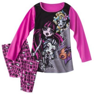 Monster Chic Girls Long Sleeve Pajama Set   Fuchsia 12