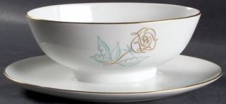 Easterling Spencerian Rose Gravy Boat with Attached Underplate, Fine China Dinne