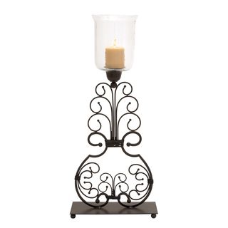 Curved Metal Hurricane Lamp (BrownMaterial: Metal, hurricane glassQuantity: One (1)Setting: IndoorDimensions: 31 inches high x 14 inches wide x 5 inches deep Metal, hurricane glassQuantity: One (1)Setting: IndoorDimensions: 31 inches high x 14 inches wide
