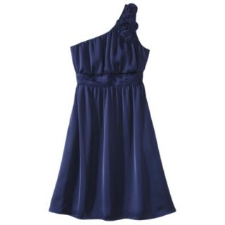 TEVOLIO Womens Satin One Shoulder Rosette Dress   Academy Blue   6