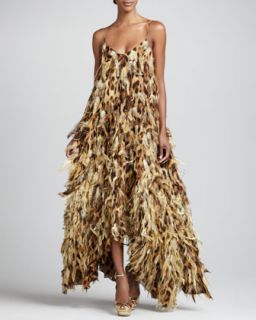 Leopard Print Chiffon Feathered Gown   Michael Kors