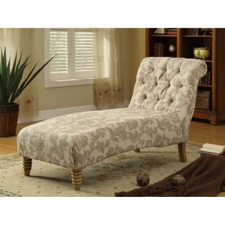 Armen Living Tufted Chaise   Taupe Paisley iKat Fabric Multicolor   LC825CHTA