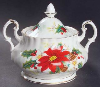 Royal Albert Poinsettia Sugar Bowl & Lid, Fine China Dinnerware   Red & White Fl