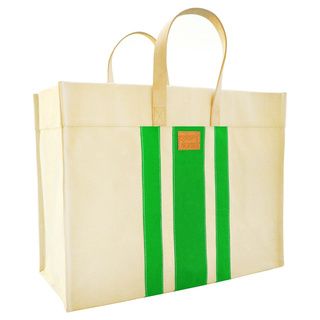 Color Dunes Classic Lime Green Stripe Tote Bag (Lime greenStyle: Tote bagConstruction: Cotton canvasExterior: Stitched, solid colored vertical stripesEntry: Magnetic top closureHandles: DoubleCountry of origin: IndiaBag dimensions: 15.5 inches x 20 inches