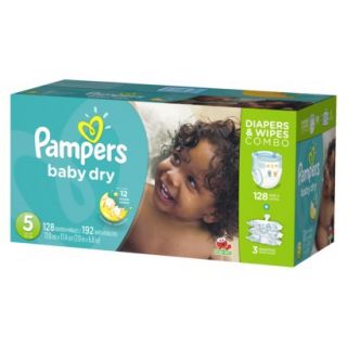 Pampers Baby Dry Diapers & Sensitive Wipes Combo Pack Size 5 (128 Count),