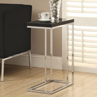 Monarch I 3018 Hollow Core Metal Accent Table   Glossy Black / Chrome   I 3018