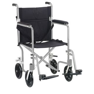 Drive Medical Silver Flyweight 19 Lightweight Aluminum Transport Wheelchair (SilverMaterials: AluminumWeight Capacity: 300 poundsSeat width: 19 inchesFeatures:Deluxe back releaseDeluxe all aluminum rear wheel locksWeighs about 30 percent less than traditi