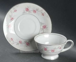 Norleans Debonaire Footed Cup & Saucer Set, Fine China Dinnerware   Pink Roses/G
