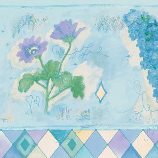 Brewster Light Blue Watercolor Floral Wallpaper Border (Light blueDimensions 10 inches wide x 15 feet longBoy/Girl/Neutral NeutralTheme WatercolorMaterials Solid Sheet VinylCare instructions Scrub cleanHanging instructions PrepastedModel 499 740581
