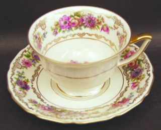Thomas Rosedale Footed Cup & Saucer Set, Fine China Dinnerware   Gold Scroll