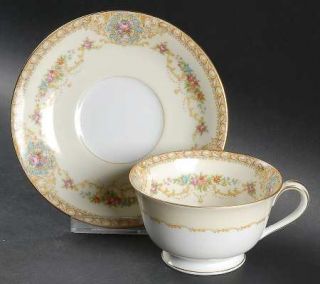 Noritake Coypel Footed Cup & Saucer Set, Fine China Dinnerware   Flowers,Teal Me