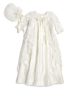 Isabel Garreton Infants Three Piece Renaissance Gown, Lace Overlay & Bonnet   I