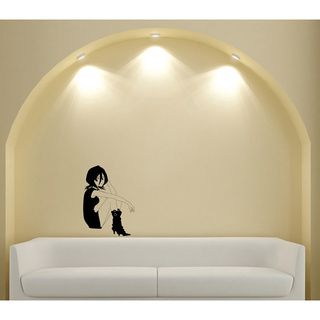 Japanese Manga Girl Dress Sadness Vinyl Wall Art Decal (Glossy blackEasy to applyInstruction includedDimensions: 25 inches wide x 35 inches long )