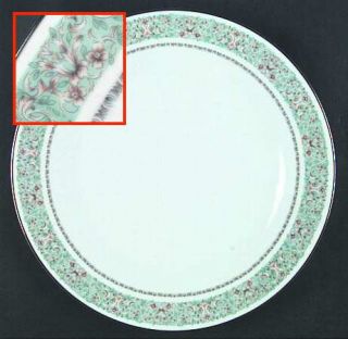 Noritake Lehigh Dinner Plate, Fine China Dinnerware   Aqua Band, Brown/White Flo