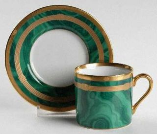 Christian Dior Gaudron Malachite Green Flat Demitasse Cup & Saucer Set, Fine Chi