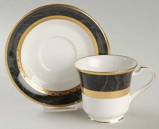 Noritake Opulence Footed Cup & Saucer Set, Fine China Dinnerware   Black Marble