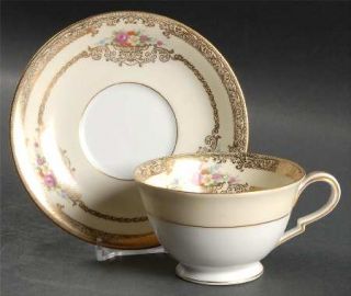 Noritake Goldrina Footed Cup & Saucer Set, Fine China Dinnerware   Gold Scroll E