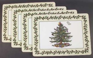 Spode Christmas Tree Green Trim Placemat Corkboard/Lg Set 4, Fine China Dinnerwa
