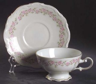 Mitterteich Lady Beatrice Footed Cup & Saucer Set, Fine China Dinnerware   Pink/
