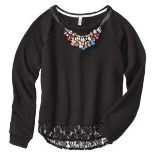 Xhilaration Juniors Lace Trim Sweatshirt with Necklace   Black L(11 13)